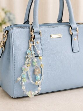 Elegant Silver and Blue Beaded Keychain/Purse Chain